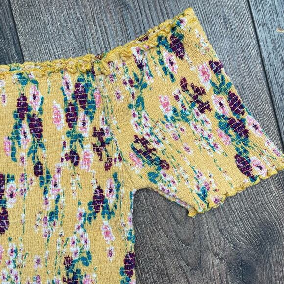 The Cove Floral Smocked Top‎ Off Shoulder Short Sleeve Yellow Large - Picture 7 of 7